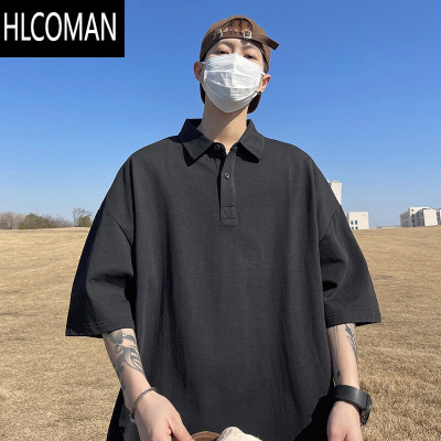 HLCOMAN美式翻领短袖T恤男2025新款夏季潮男生宽松大码polo衫男款