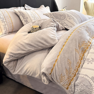 A类母婴级冬季加绒加厚双面绒四件套花绒珊瑚绒被套牛奶绒床单4