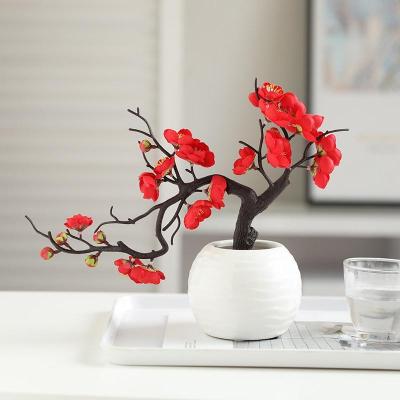 仿真梅花枝桃花干花玉兰花盆景客厅腊梅假花家居摆件书房装饰盆栽