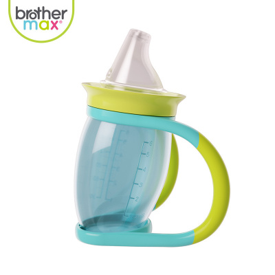 BROTHERMAX麦斯兄弟婴儿喝水杯宝宝学饮杯鸭嘴杯两用带手柄防摔漏防呛水杯蓝色