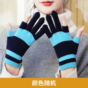 儿童手套女韩版触屏骑行车学生可爱半指针织加绒厚保暖兔子熊冬季
