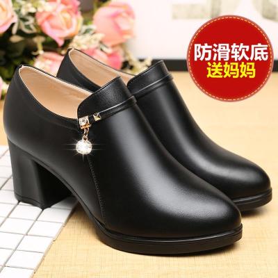 Ideamini春秋季中年女鞋妈妈鞋单鞋女软底皮女士皮鞋中跟大码中老年女鞋