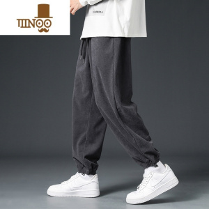 YANXU灯芯绒男裤秋季运动裤子男生束脚潮牌款卫裤宽松男士休闲长裤