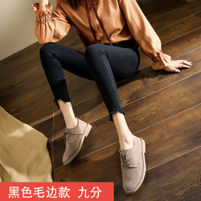 迪鲁奥(DILUAO)新款女装[品质保障]黑色涂层牛仔布裤女秋冬装2021新款韩版显瘦高腰紧身烟灰色工装裤长裤