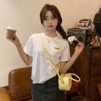 [2.5折价46元]唐狮夏季女圆领左胸小图案短款短袖T恤百搭学院风减龄时尚