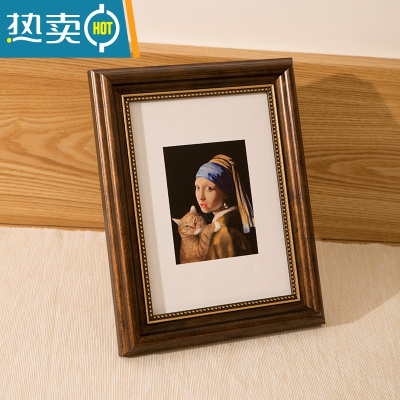 敬平创意美式复古画框外框7寸8寸10寸12寸挂墙洗照片加相框摆台竖横 复古咖啡 8寸[挂摆两用]内径15.2*20.3