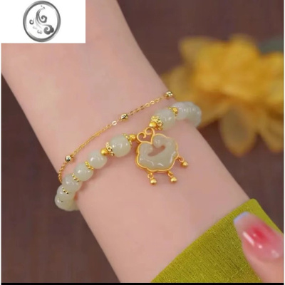 JiMi平安锁和田玉手链女生ins轻奢高级小众设计感925银银闺蜜手串