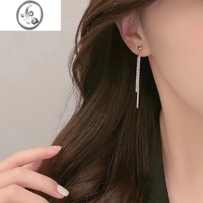 JiMi925银针气质长款流苏耳钉女 高级感耳线简约百搭小众设计耳环耳饰