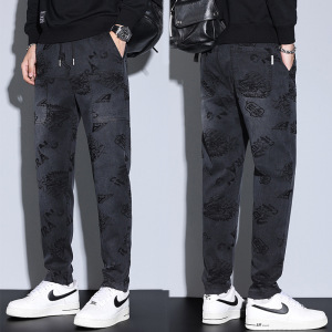 数据新款男休闲裤商务休闲提花喷马骝弹力潮牌松紧腰六兜长裤男士