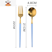 北欧304不锈钢刀叉套装 牛扒意面刀叉勺 西餐餐具三件套叉勺套装 蓝金镜面2件套(叉+勺) 敬平