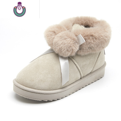 FISHBASKET皮雪地靴女2020年新款加绒保暖棉靴女冬防水防滑一脚蹬雪地鞋女士靴子