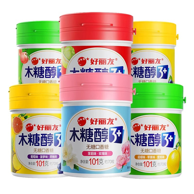 好丽友 木糖醇无糖口香糖101g*1瓶 [黄]葡萄+西柚+菠萝