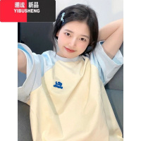 YIBUSHENG美式复古卡通撞色正肩短袖t恤女季2024新款小众设计感插肩上衣