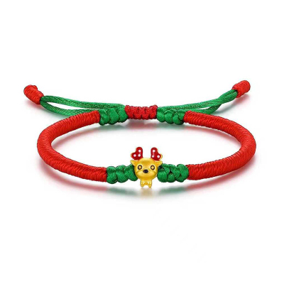 帛兰梓韵黄金手链转运珠手绳女款编织小鹿路路通饰品一鹿一路有你新年生日礼物麋鹿款