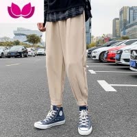 七斓薄款高街休闲裤法式工装裤子男夏季冰丝运动裤宽松束脚哈伦九分裤