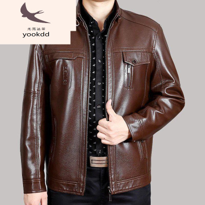 真皮皮衣男中老年绵羊皮皮夹克爸爸装立领真皮加绒加厚外套皮衣男