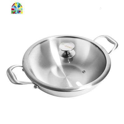 316不锈钢双耳小炒锅无涂层无柳钉燃气电磁炉适用不粘锅火锅34cm FENGHOU 双耳锅(32cm)盖加蒸屉