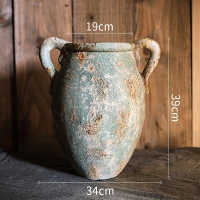 美帮汇做旧艺术古罐子大花盆花瓶装饰摆件庭院花园橱窗陈列拍摄道具重旧古罐（D）