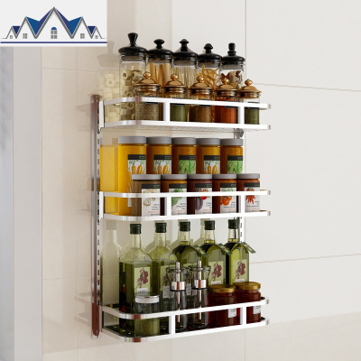 厨房置物架不锈钢免打孔调料架壁挂架可调节多功能油盐酱醋收纳架 三维工匠