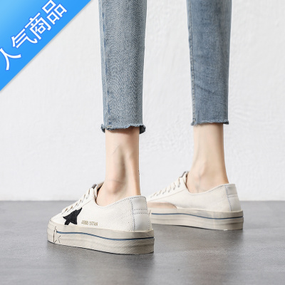 SUNTEK星星做旧脏脏板鞋女夏季薄款软底轻便小白鞋2023新款百搭帆布女鞋