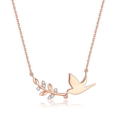 佐卡伊18k玫瑰金钻石项链吊坠女au750彩金镶钻小鸟锁骨链个性创意锁骨链（预定）