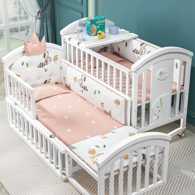 婴儿床实木拼接大床欧式古达多功能宝宝bb儿童床摇篮新生儿可移动