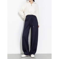 冬季新款宽松加绒加厚弯刀裤女高腰抽绳复合休闲长裤