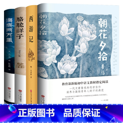 西游记+骆驼祥子+海底+朝花夕拾(含4本考点) [正版]海底两万里书原著初中版 七年级语文课外阅读上册下册儒勒凡尔纳著世
