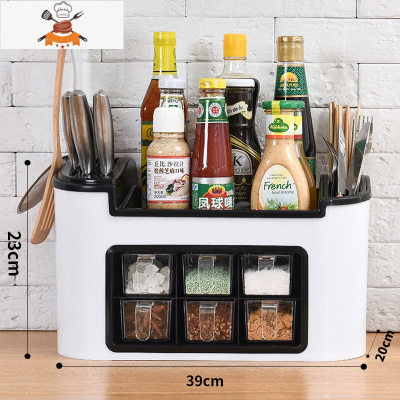 厨房套装家用组合装调味罐子佐料油盐酱醋瓶全套收纳架带勺 敬平 2017大号白色六格(送挂钩架)厨房收纳盒