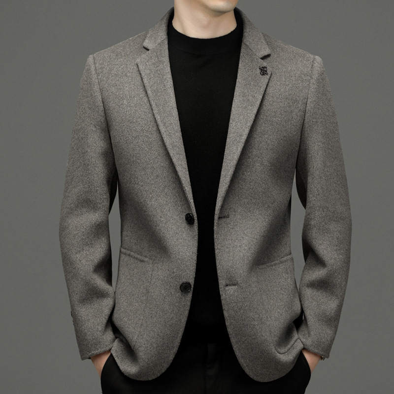 双面呢羊毛西服秋冬新款男士韩版修身百搭西装休闲羊毛潮流外套男