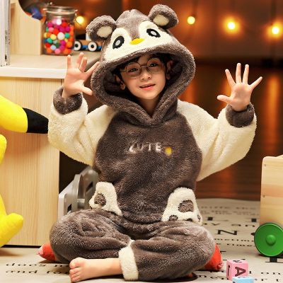 儿童珊瑚绒睡衣男童秋冬季小男孩中大童加厚款法兰绒冬家居服套装威珺