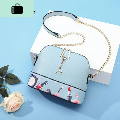 YZD春夏新款ins链条小包包女士单肩斜挎包女包迷你学生贝壳女包潮NEW LAKE 水彩小鹿(蓝色)女斜挎包