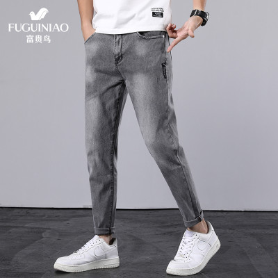 富贵鸟牛仔裤男装男士2021春夏季新品潮流时尚九分裤弹力哈伦休闲修身韩版小脚裤子