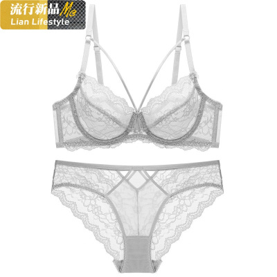 恋名媛性感超薄款透气大码内衣套装有钢圈胖mm大胸显小DE杯女蕾丝文胸罩文胸套装