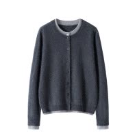 假两件拼接撞色灰针织开衫外套女外搭毛衣秋冬新款气质羊绒衫上衣