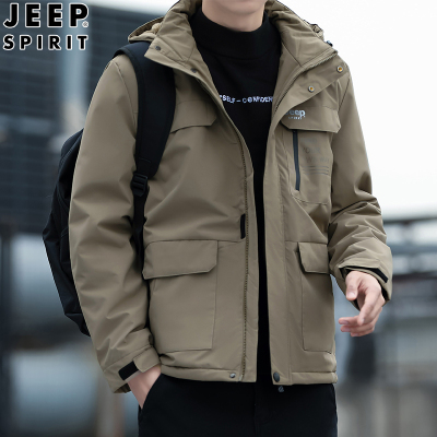 JEEP吉普男士多口袋工装夹克秋冬新款加绒加厚防寒保暖棉衣外套男