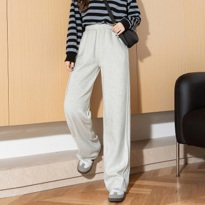 [3件8.5折110.4元,叠加优惠券]唐狮秋季新款女休闲长裤灰色卫裤高腰阔腿裤宽松百搭显瘦裤子