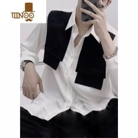 YANXU设计师款黑白拼色衬衫男长袖假冷淡风韩版衬衣潮牌感男装