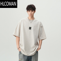 HLCOMAN潮牌刺绣三条杠短袖男女夏季oversize百搭宽松五分袖T恤