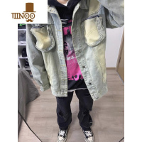 YANXU欧美高街黄泥做旧水洗口袋可拆卸牛仔夹克男女同款复古青年外套男