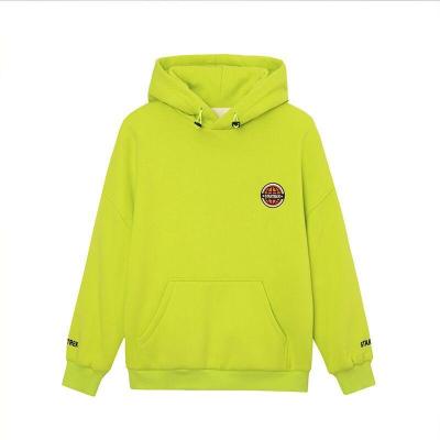 (JIAMEN)新品直营-爆卖2020新款冬装男童日系连帽卫衣帽衫加绒保暖荧光绿中大童刺绣打底