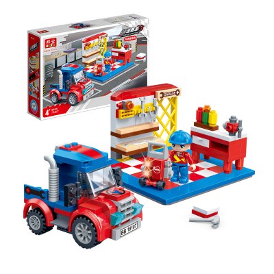 邦宝高科系列拼装积木儿童玩具小颗粒4岁以上男孩女孩益智汽车玩具车创意赛车高科回力车车辆维修房8635