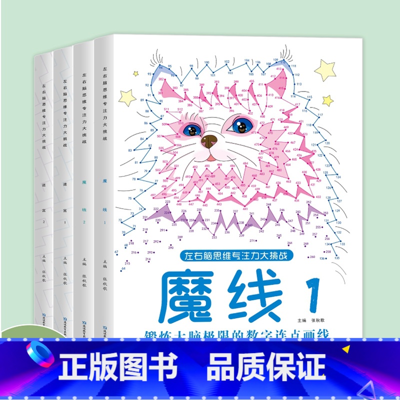 [全套4册]魔线+迷宫 [正版]魔线迷宫左右脑思维专注力训练大挑战迷宫1/2魔线1/2适合3-10岁儿童魔线数字连线益智