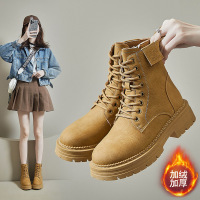 时言(SHIYAN) 加绒马丁靴女2025冬季新款休闲女士中筒靴厚底保暖女士靴子