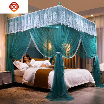 落地新款加厚加密蚊帐家用1.5m床公主风1.8m网红支架纹账三开三维工匠