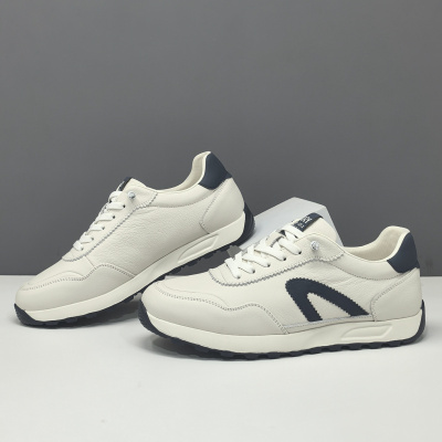 男生头层牛皮板鞋男款潮鞋欧洲站男鞋小众男士拼色透气真皮休闲鞋