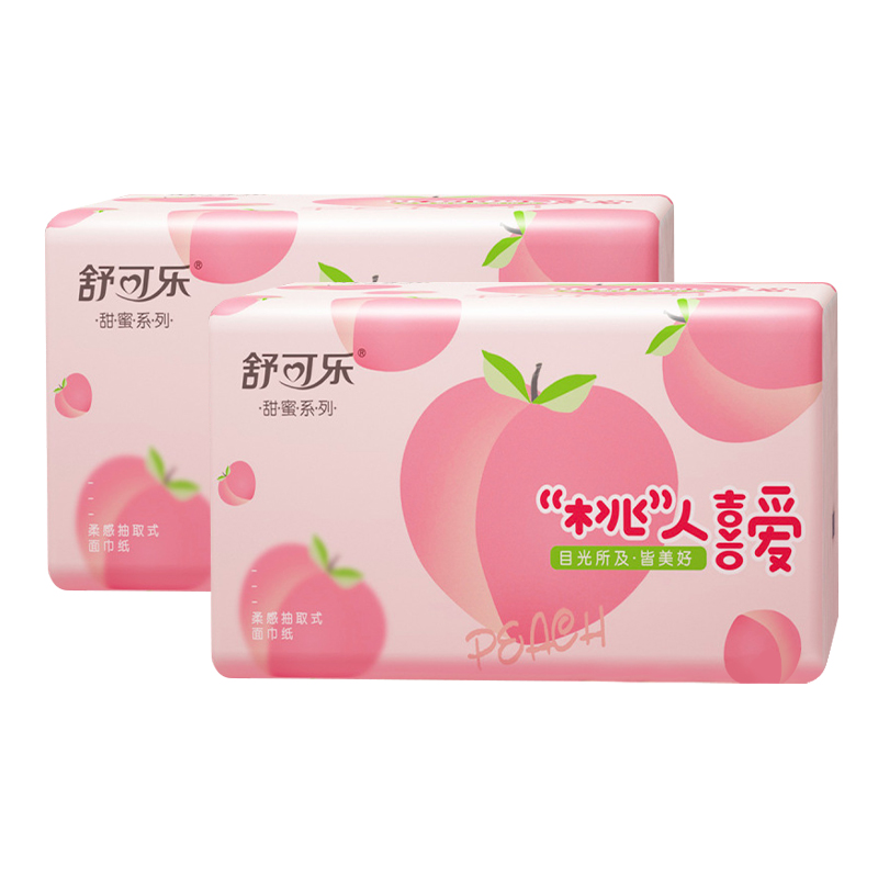 舒可乐 甜蜜系列 细韧绵柔抽取式纸面巾4层100抽*2包大号面巾纸大尺寸柔韧无屑不易破母婴可用 2包装