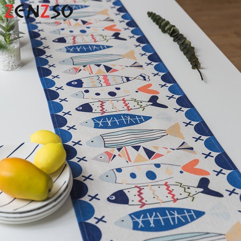 家柏饰(CORATED)北欧S风棉麻布艺茶几电视柜客厅餐桌布盖巾床尾旗桌旗 多彩鱼桌旗 定制联系客服