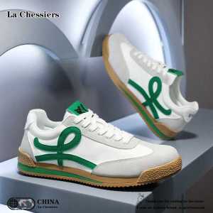 La Chessiers阿甘鞋男2025新款韩版潮流男鞋百搭运动休闲板鞋革面潮鞋 白绿 41码