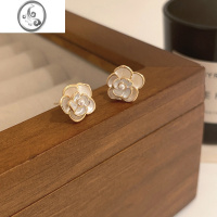 JiMi925银针气质名媛山茶花耳钉小众设计感高级耳环女夏小香风耳饰